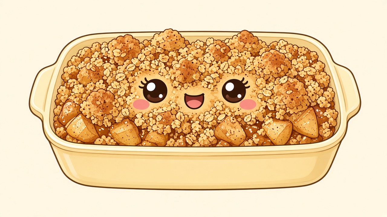 Apple crumble — cartoon recipe illustration