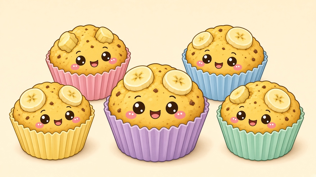 Banana muffins — cartoon recipe illustration