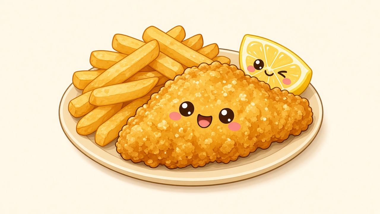 Beer-battered fish — cartoon recipe illustration