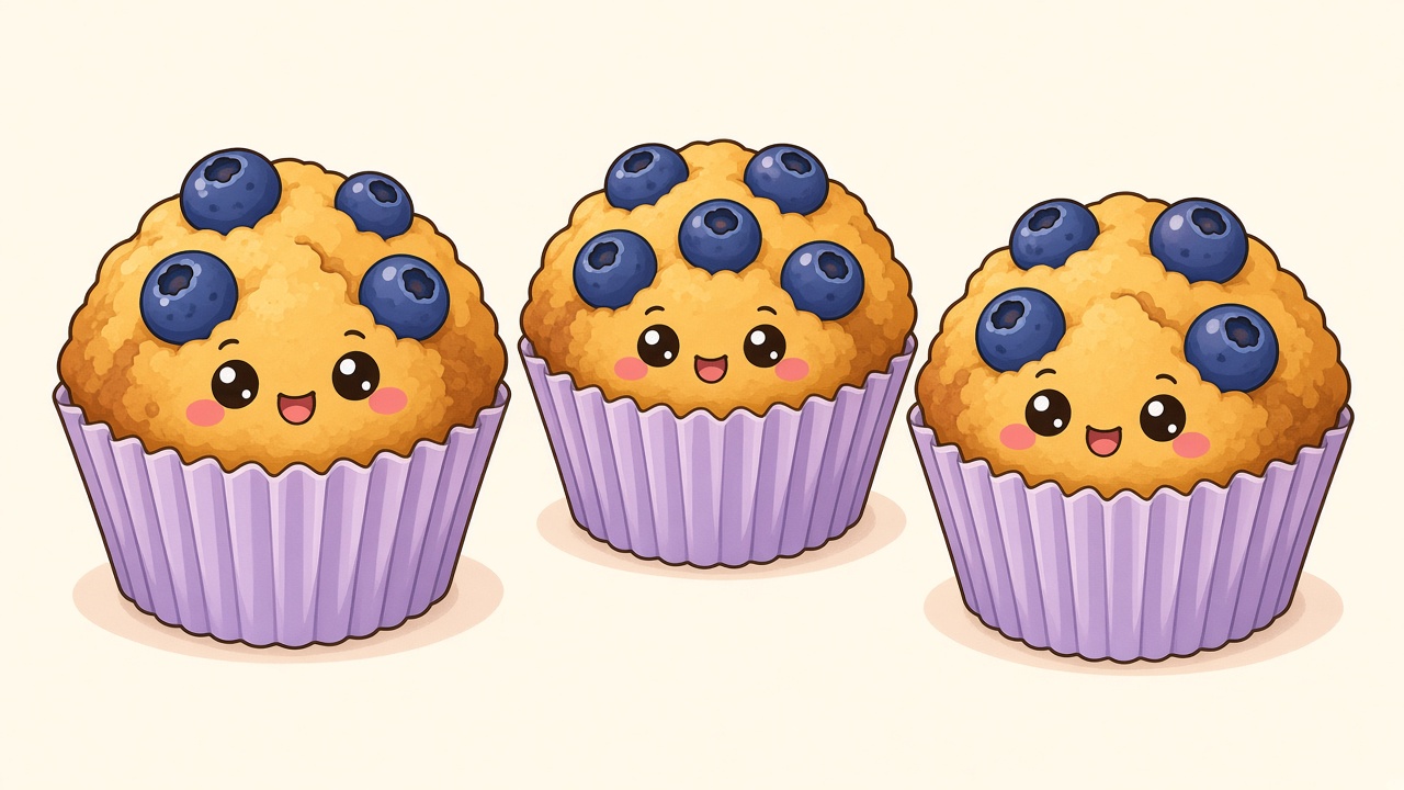 Blueberry muffins — cartoon recipe illustration