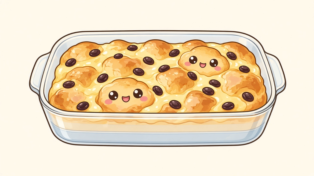 Bread and butter pudding — cartoon recipe illustration
