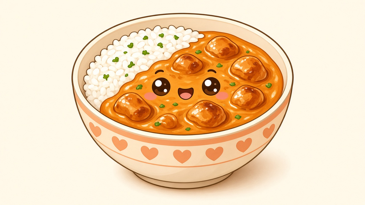 Butter chicken — cartoon recipe illustration