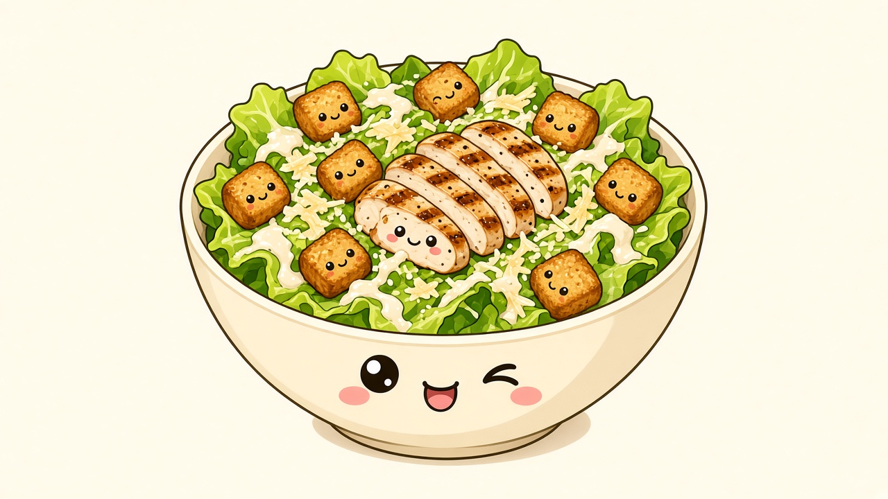 Caesar salad — cartoon recipe illustration