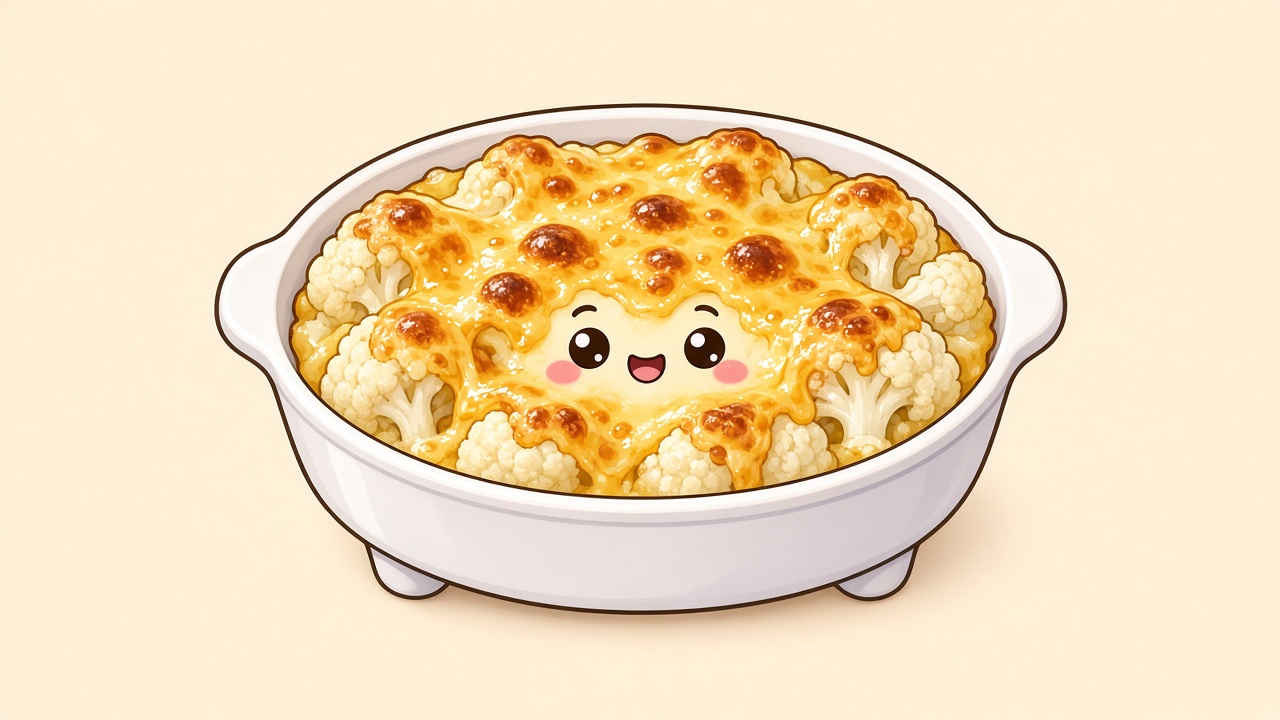 Cauliflower cheese — cartoon recipe illustration
