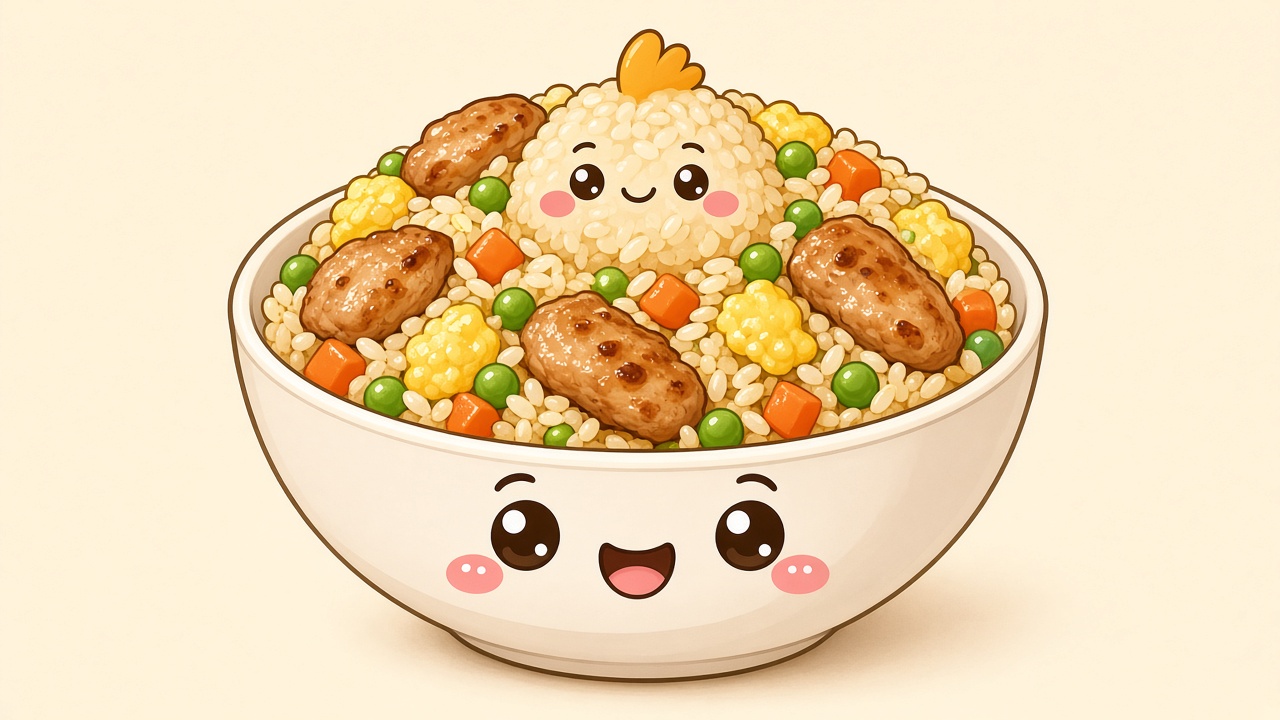 Chicken fried rice — cartoon recipe illustration