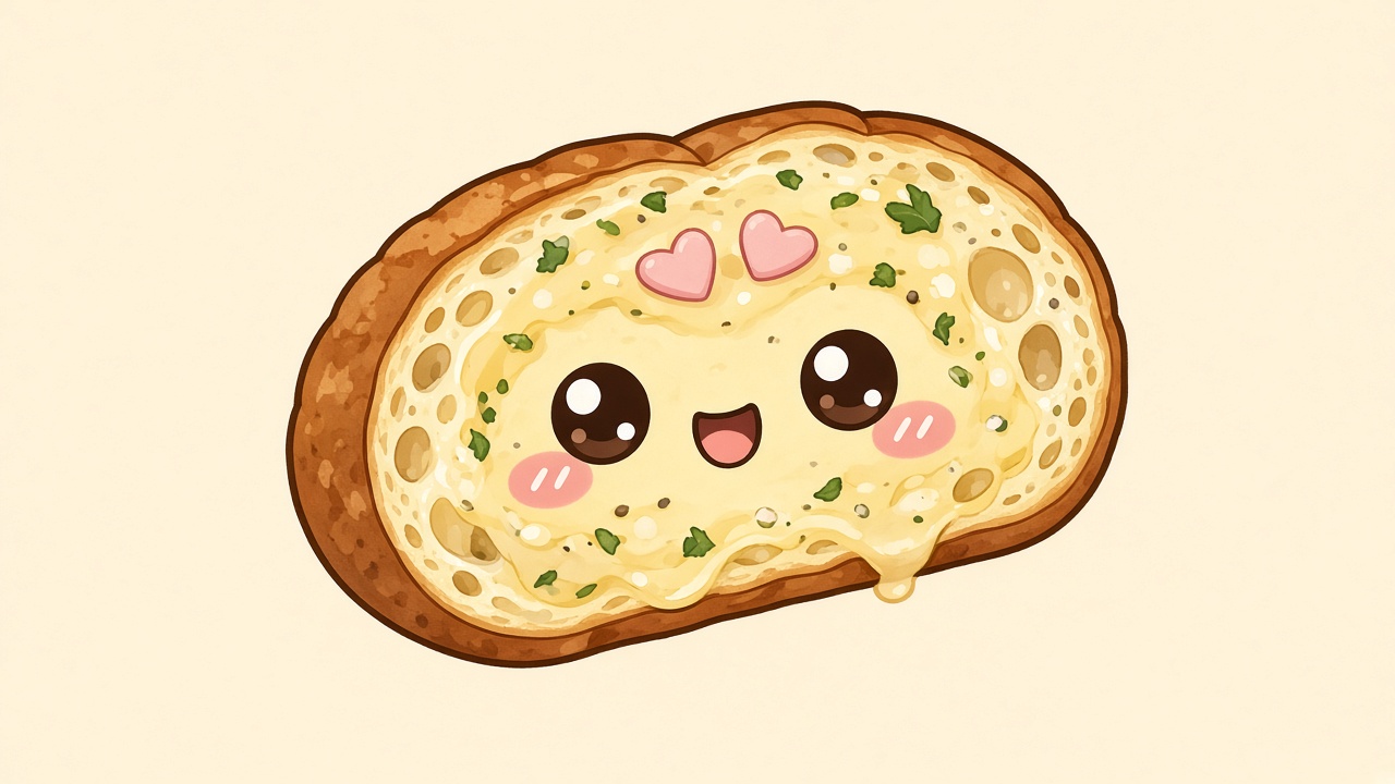 Garlic bread — cartoon recipe illustration