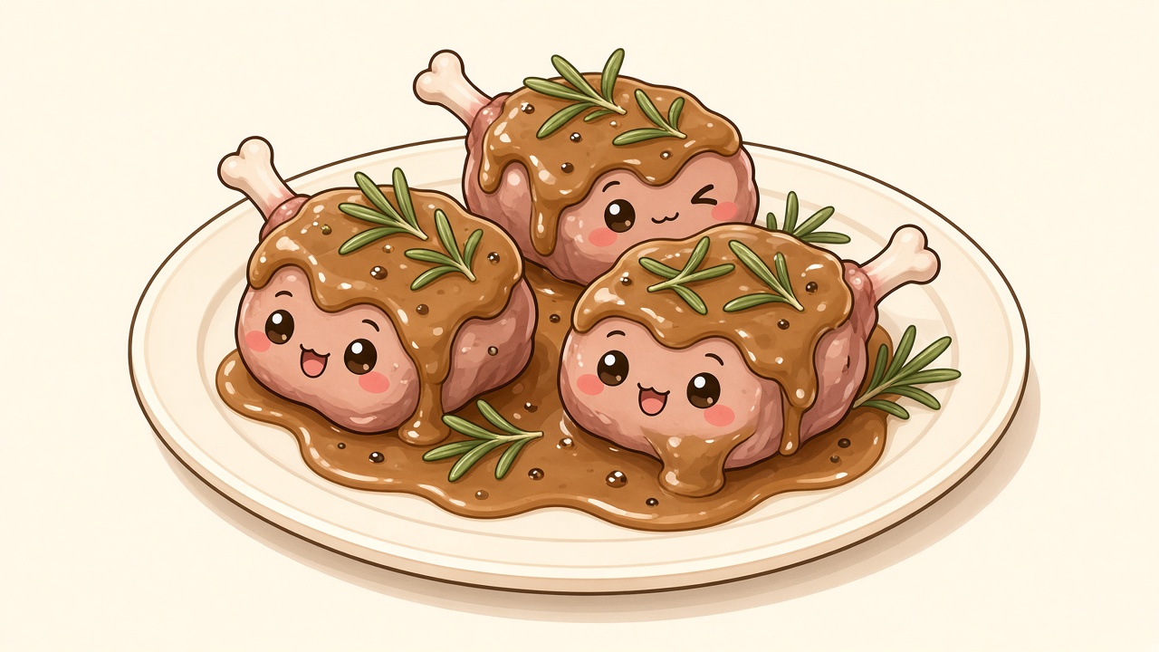 Lamb chops with rosemary gravy — cartoon recipe illustration