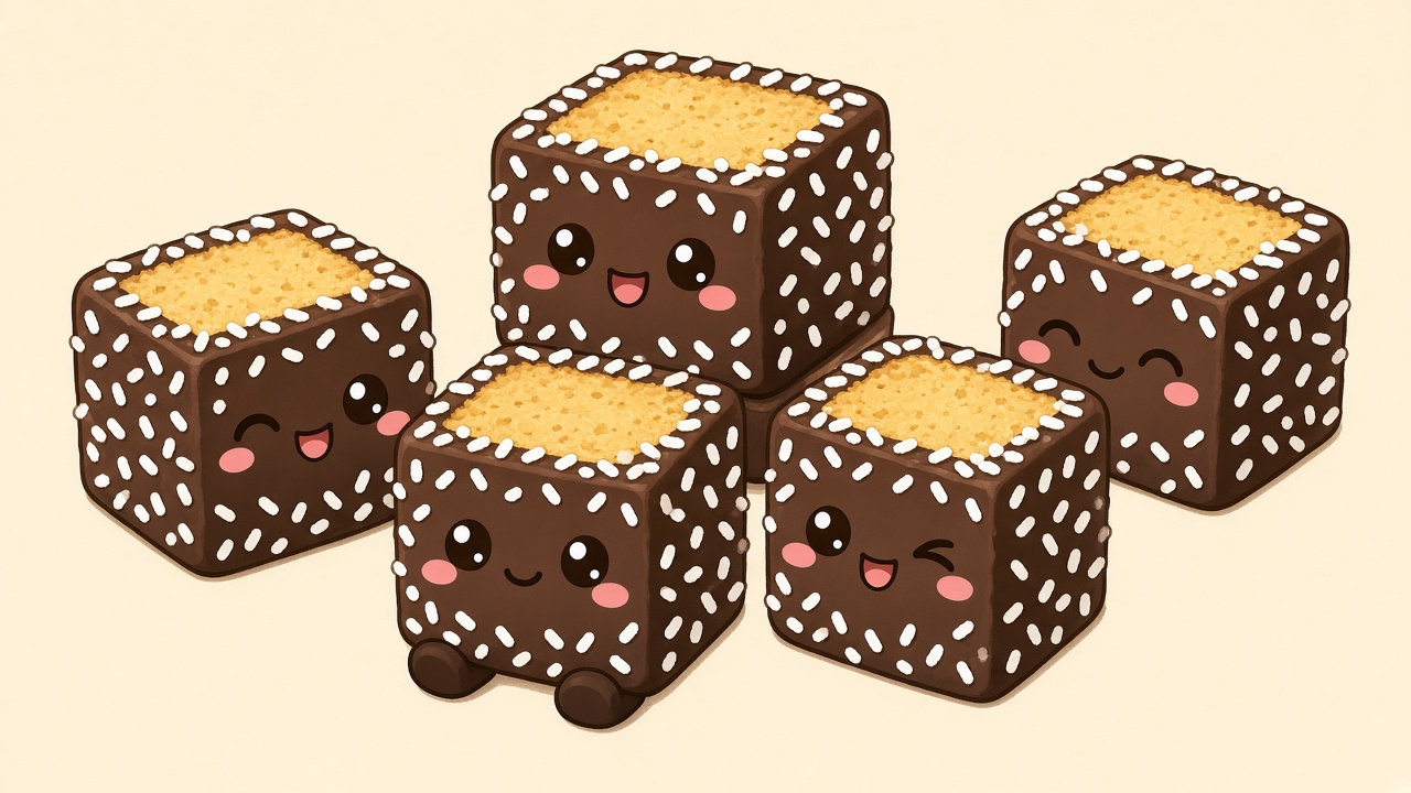 Lamingtons — cartoon recipe illustration