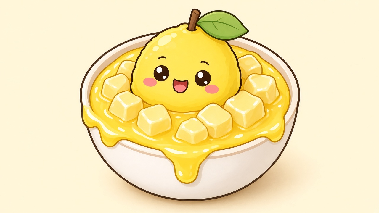 Lemon delicious pudding — cartoon recipe illustration