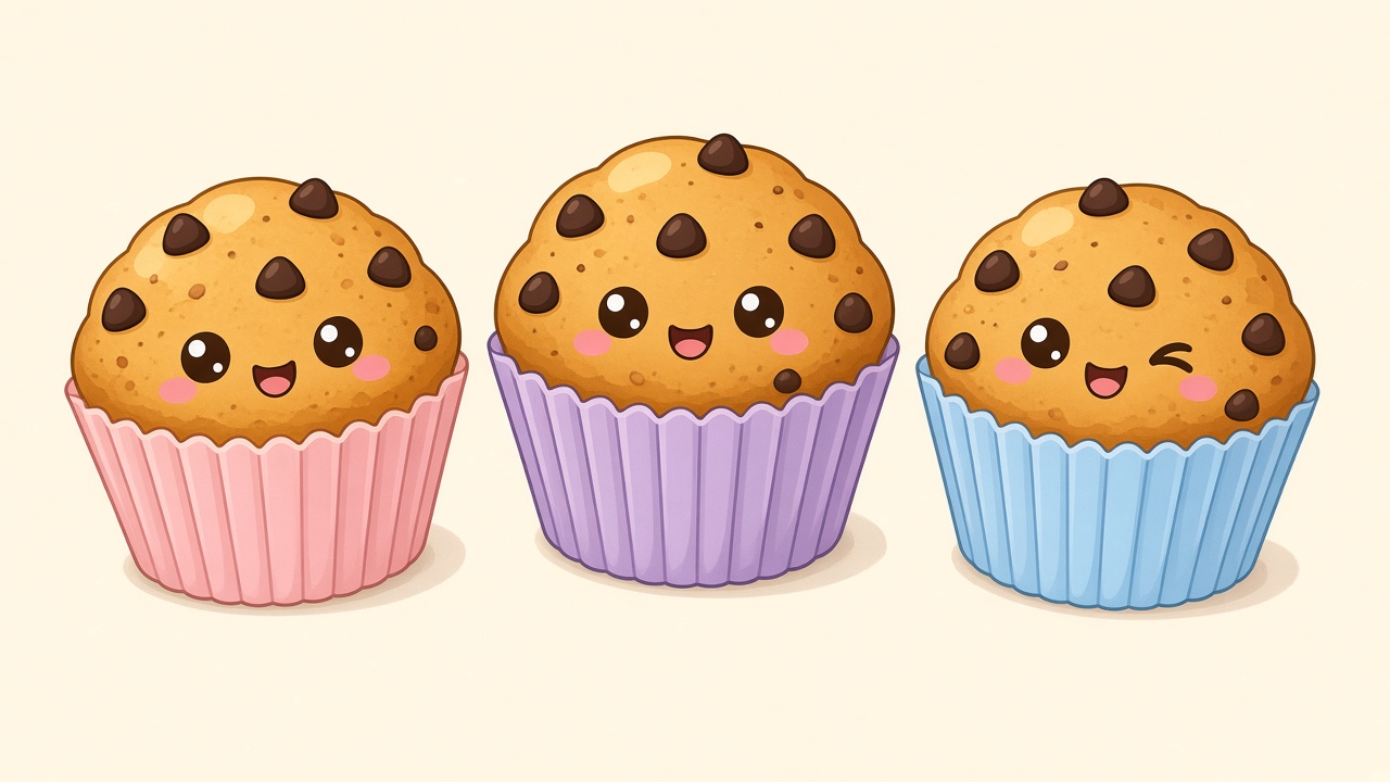 Chocolate chip muffins — cartoon recipe illustration