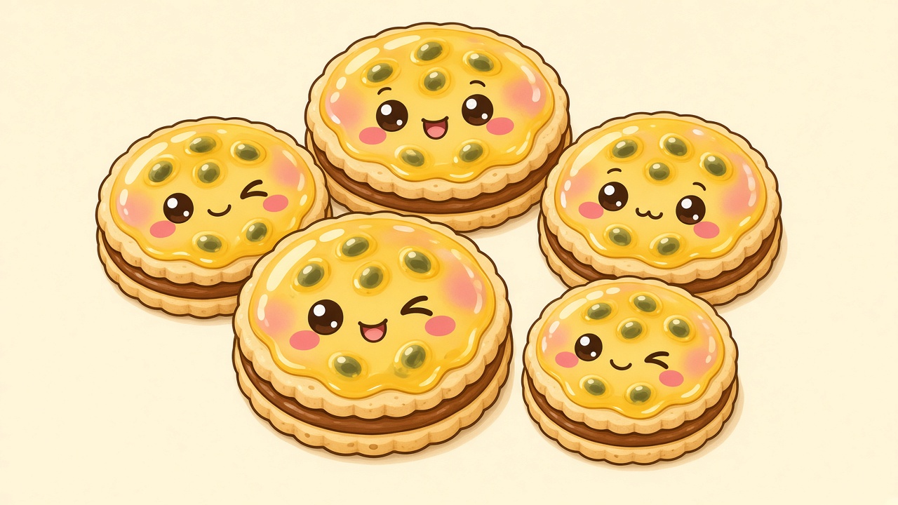 Passionfruit butter biscuits — cartoon recipe illustration