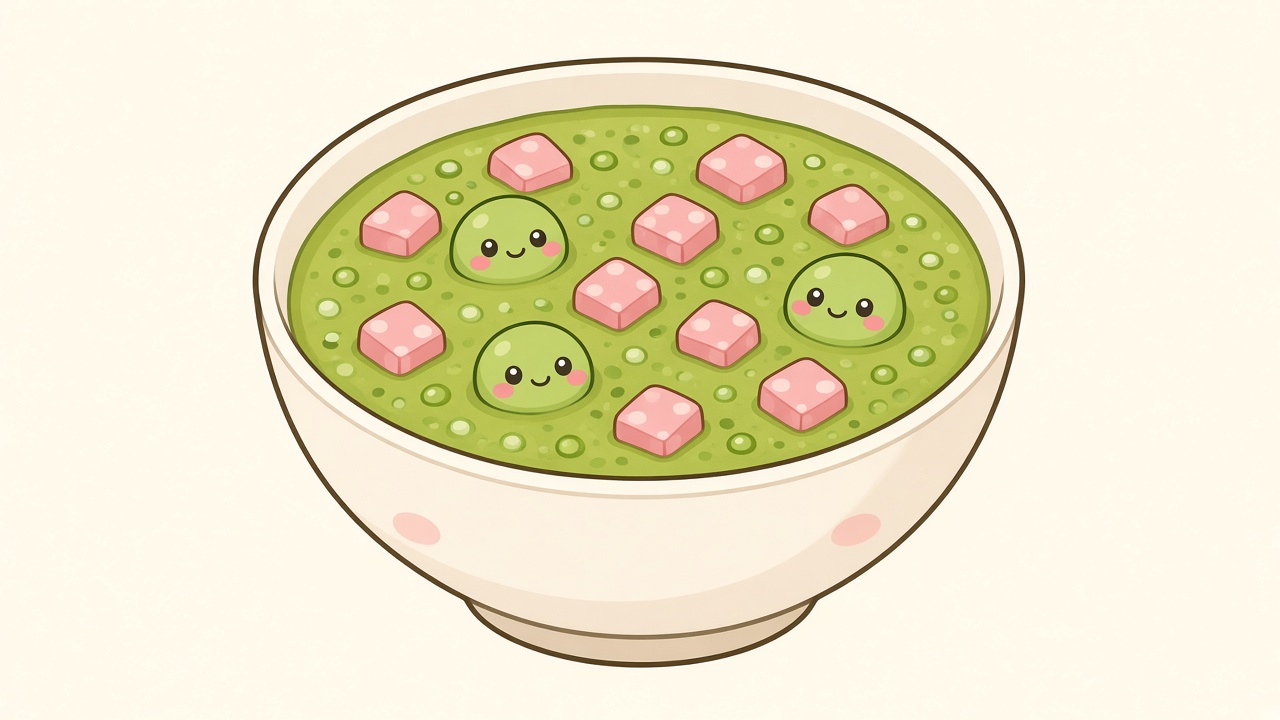 Pea and ham soup — cartoon recipe illustration
