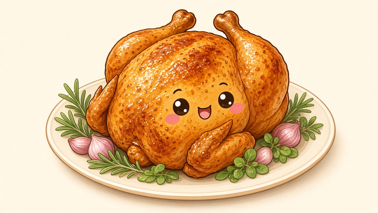 Roast chicken — cartoon recipe illustration