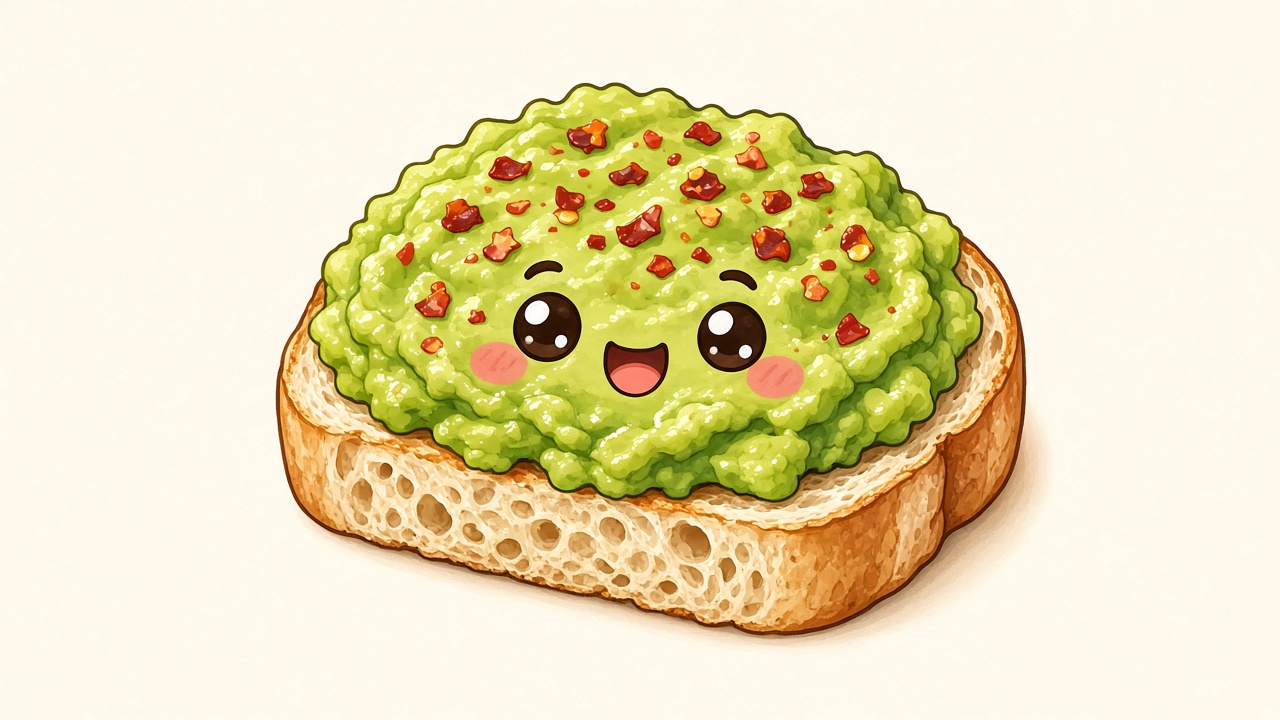 Smashed avo on toast — cartoon recipe illustration