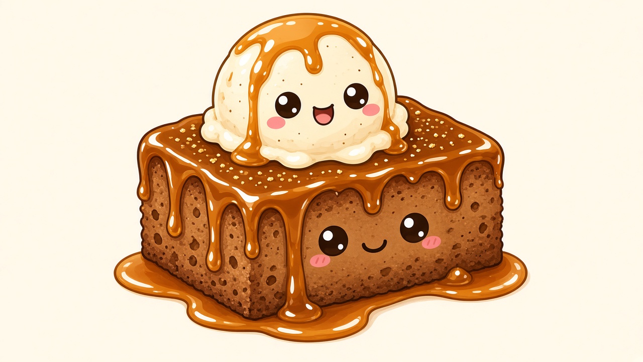 Sticky date pudding — cartoon recipe illustration