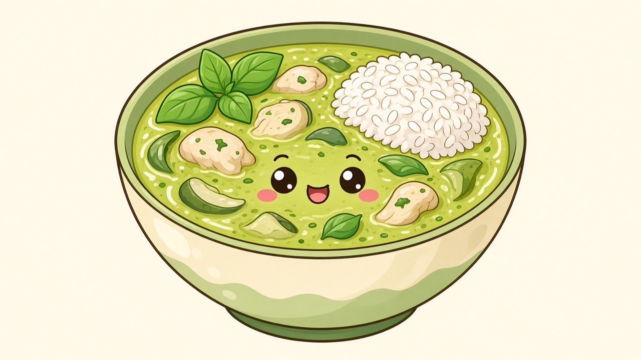 Thai green curry — cartoon recipe illustration