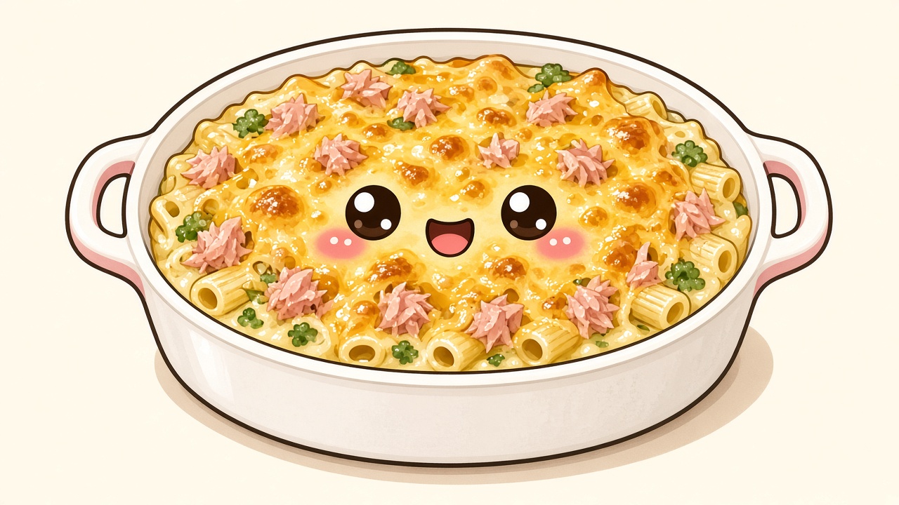 Tuna mornay — cartoon recipe illustration